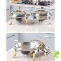 SOGA 4X Stainless Steel Gold Accents Round Buffet Chafing Dish Cater F